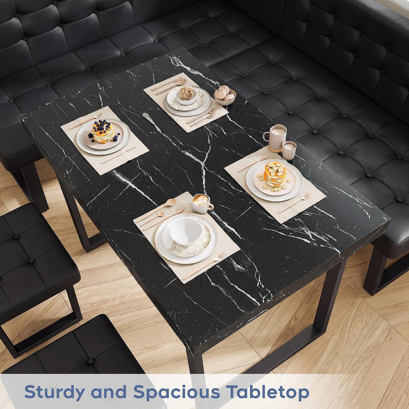 72" Corner Breakfast Nook Set | 5-Piece Dining Set with Storage Bench | Modern Black