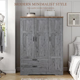 Yechen 3-Door Wooden Wardrobe Closet with Mirror, Drawers & Shelves, Farmhouse Armoire for Bedroom
