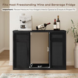 Rattan Coffee Bar Cabinet with Mini Fridge Space - Boho Sideboard with Wine Storage
