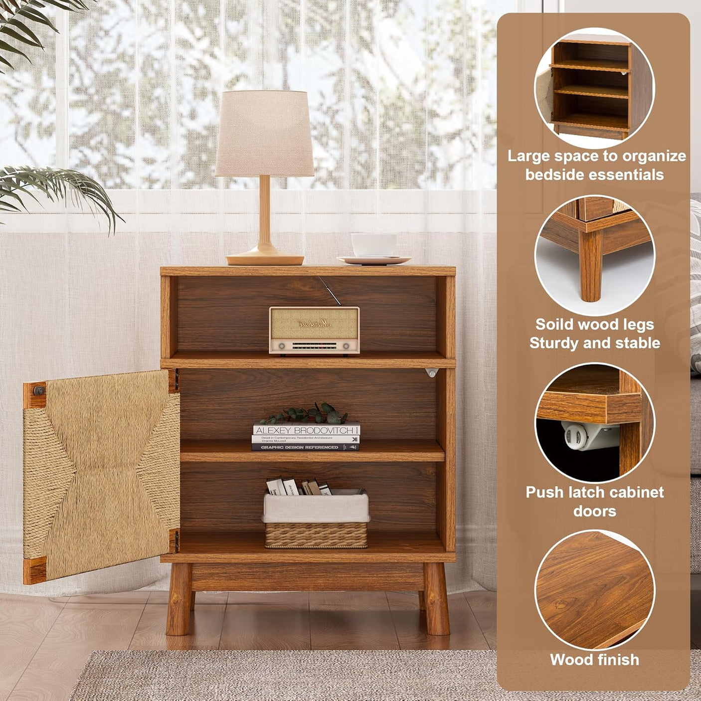 Boho Rattan Drawers Sidetable Nightstand 2 Packs