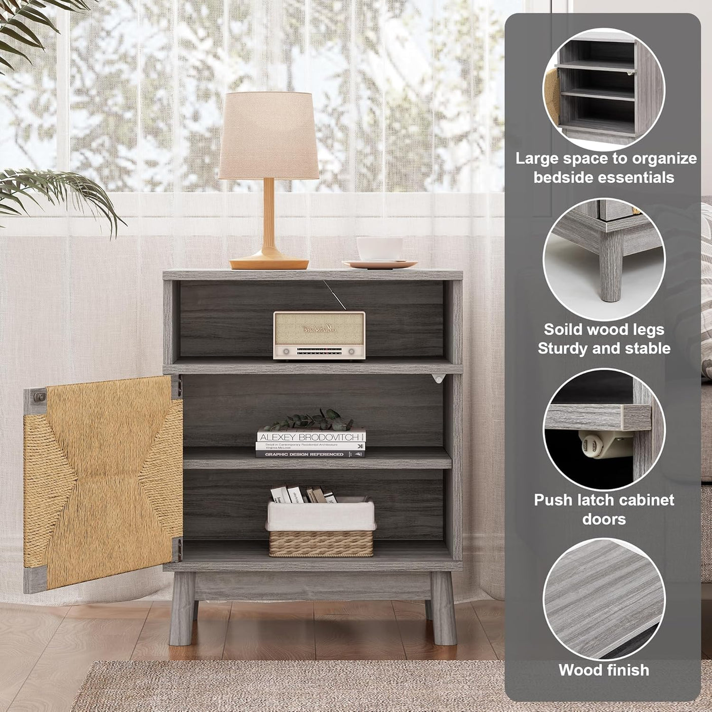 Boho Rattan Drawers Sidetable Nightstand 2 Packs