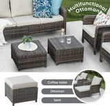 5-Seat Patio Conversation Set | 3-Seat Sofa + 2 Ottomans | Rattan Outdoor Furniture with Washable Cushions – Beige