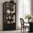 4 Tier Display Cabinet with Glass Doors & Fluted Storage Cabinet LED Lights, Black