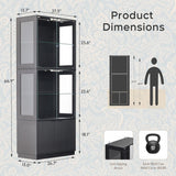 4-Tier LED Glass Display Cabinet with Fluted Storage
