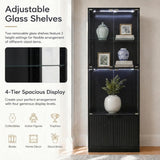 4-Tier LED Glass Display Cabinet with Fluted Storage