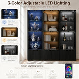 4-Tier LED Glass Display Cabinet with Fluted Storage