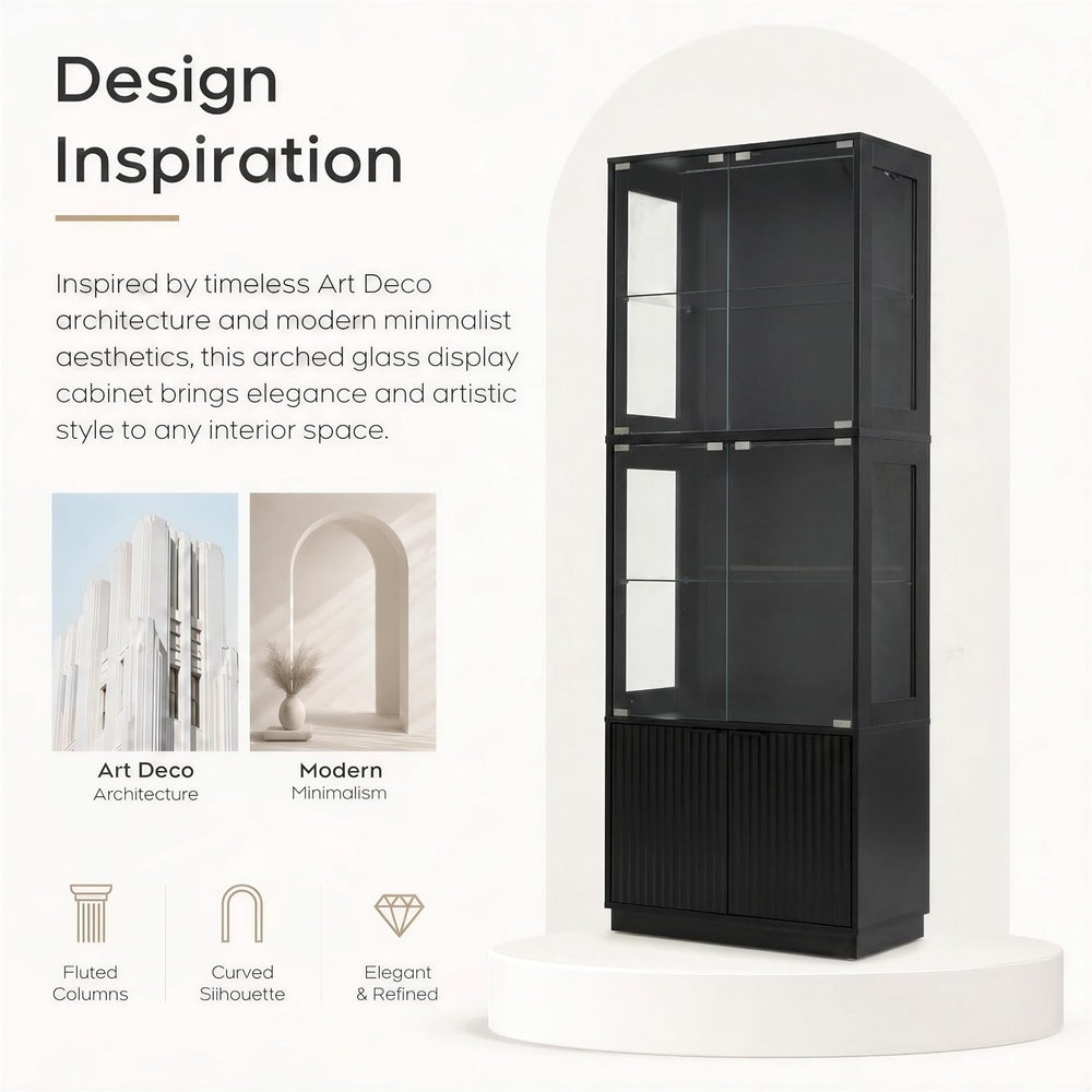 4-Tier LED Glass Display Cabinet with Fluted Storage