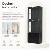4-Tier LED Glass Display Cabinet with Fluted Storage