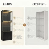 4-Tier LED Glass Display Cabinet with Fluted Storage