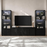 4-Tier LED Glass Display Cabinet with Fluted Storage