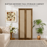 Yechen 67" Tall Rattan Pantry Cabinet with Adjustable Shelves, Dark Walnut/Natural Walnut