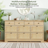 Yechen 59'' Wide Rattan Dresser - 10 Drawer Mid-Century Natural Wood Storage Cabinet
