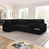 114" U-Shaped Sectional Sofa with Pull-Out Bed, Storage Chaise & USB Ports | Plush Corduroy, Seats 7