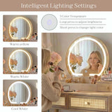 Yechen Boho Rattan Vanity Desk with Stool & LED Mirror | Compact Makeup Table for Small Spaces