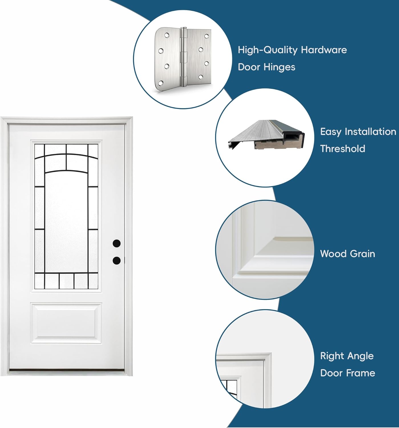 YECHEN 36" x 80" Fiberglass Pre-Hung Front Door, Contemporary Black Entry Door with Frosted Privacy Glass (Left/Right Hand Inswing)