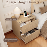 Yechen Fluted Nightstand with Charging Station | Arched Reeded Bedside Table, Natural
