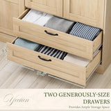 Yechen 3-Door Wooden Wardrobe Closet with Mirror, Drawers & Shelves, Farmhouse Armoire for Bedroom