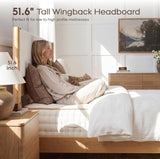 Yechen Wingback Bed Frame | Boucle & Solid Pine | Queen | No Box Spring | Off White