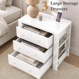 Yechen 3-Drawer Nightstand with USB-C & AC Outlets | Crystal Handles | White & Black