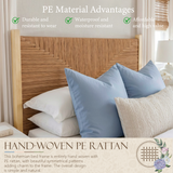 Yechen Solid Wood Rattan Bed Frame | Tall Headboard, Boho Mid-Century Style, No Box Spring Needed
