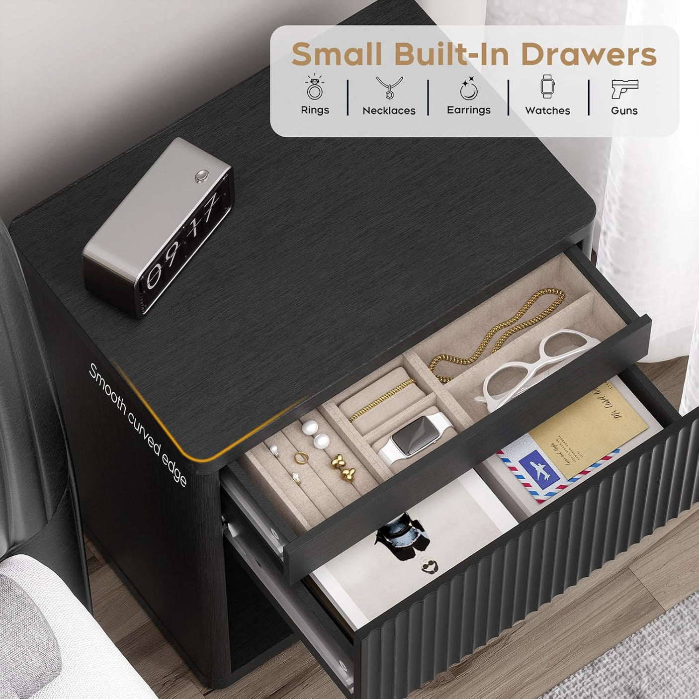 Large Modern Nightstand with Small Built-in Drawers