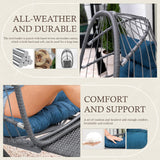 Egg Hanging Chair with Stand, Footrest & Cushion | Patio & Bedroom, Dark Blue