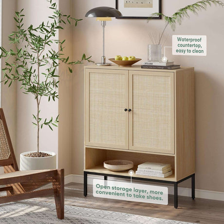 5-Tier Natural Rattan Entryway Shoe Storage Cabinet with Doors