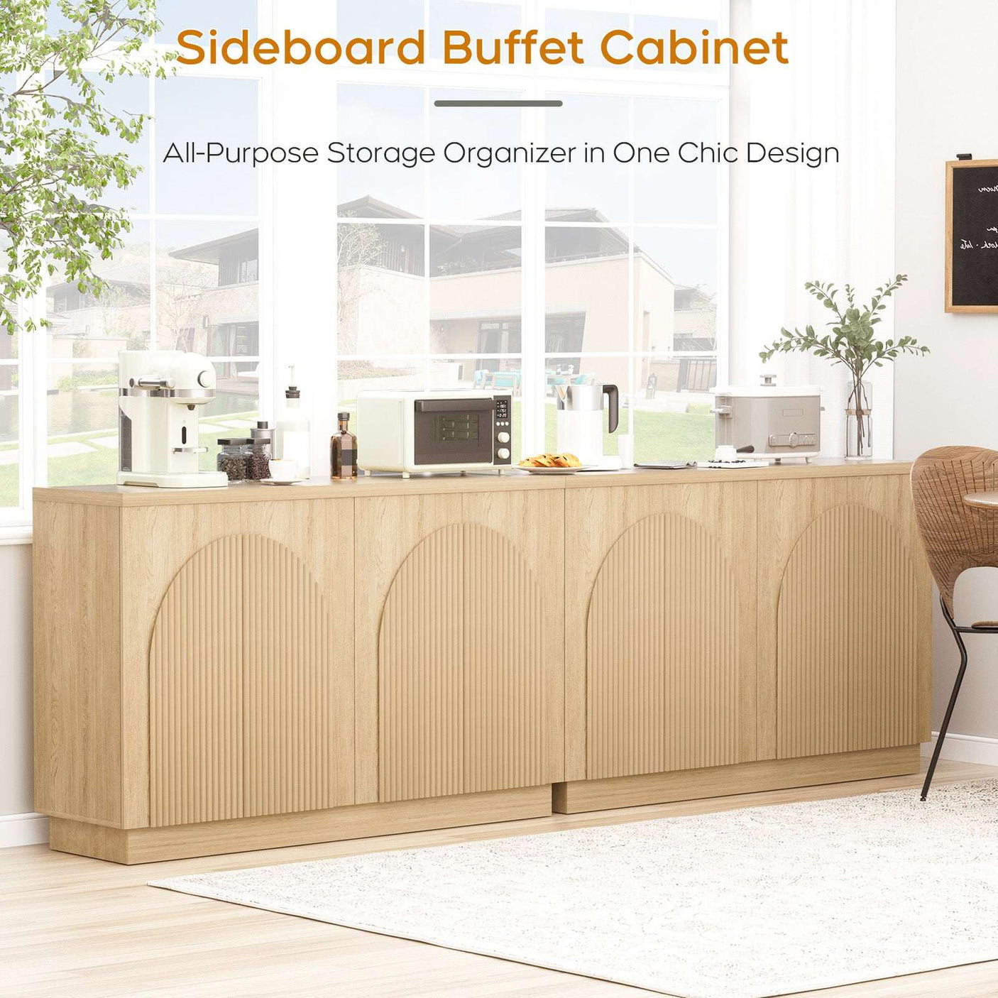 Arched Reeded Design Sideboard Buffet Cabinet
