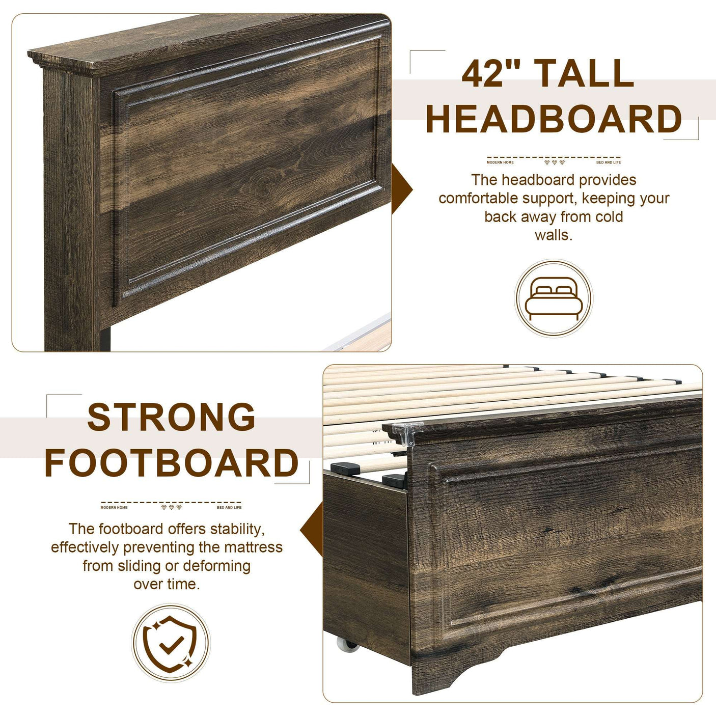 Farmhouse Queen Size Bed Frame with 4 Storage Drawers