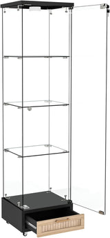 YECHEN Glass Display Cabinet with LED Lights | 4-Shelf Curio Cabinet with Drawer & Locking Door