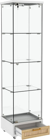 YECHEN Glass Display Cabinet with LED Lights | 4-Shelf Curio Cabinet with Drawer & Locking Door