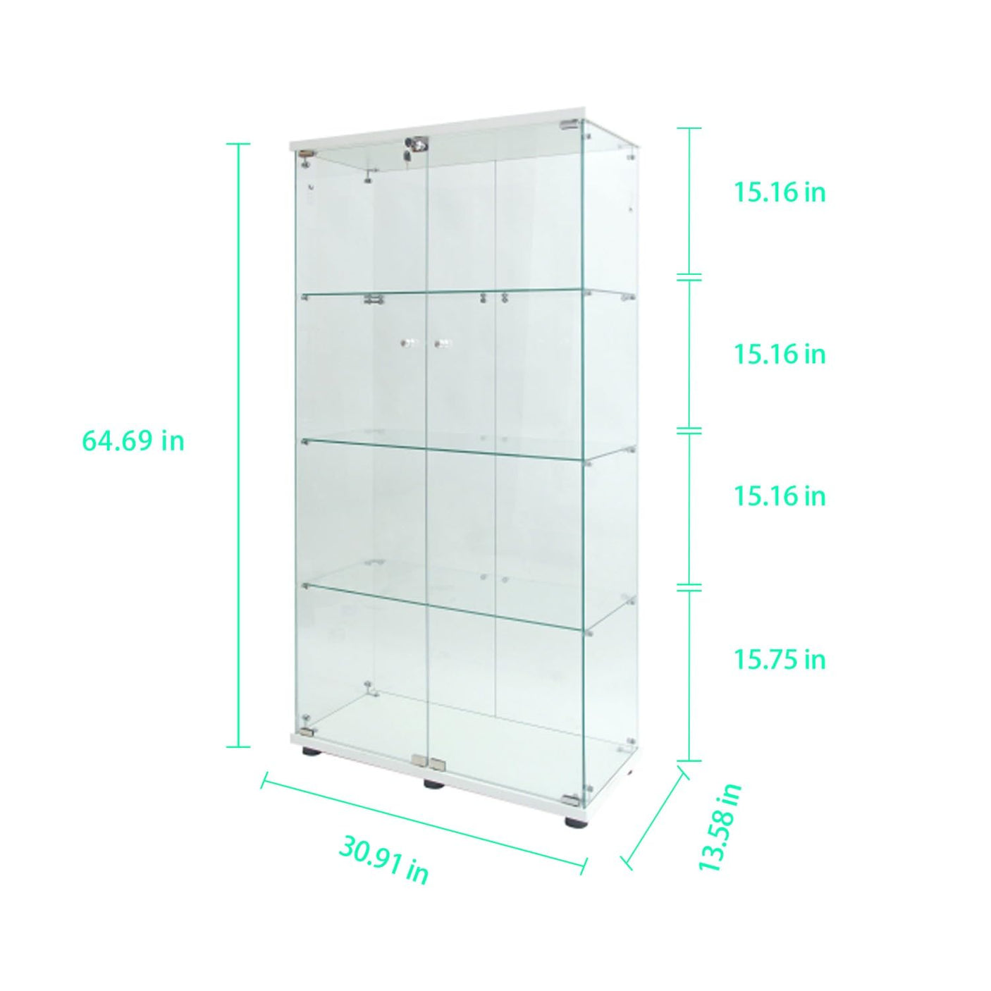 YECHEN 65" Smart Glass Display Cabinet | Bluetooth LED Lights, Music Sync & Swivel Casters – 4-Tier Curio Cabinet