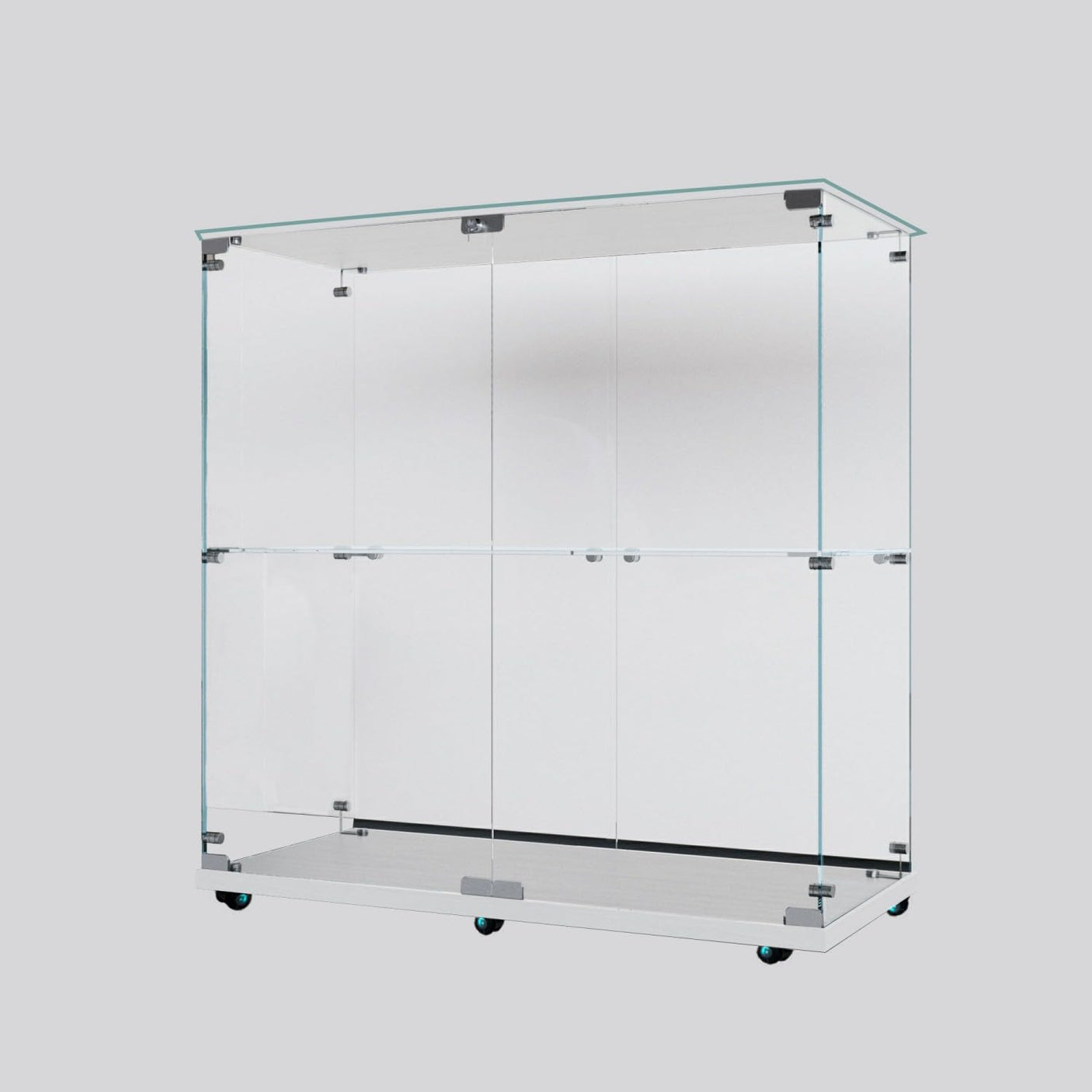 2-Tier Tempered Glass Display Cabinet with Bluetooth LED Light | Music Sync, Motion Sensor & Lockable Casters