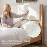 Yechen Wingback Bed Frame | Boucle & Solid Pine | Queen | No Box Spring | Off White