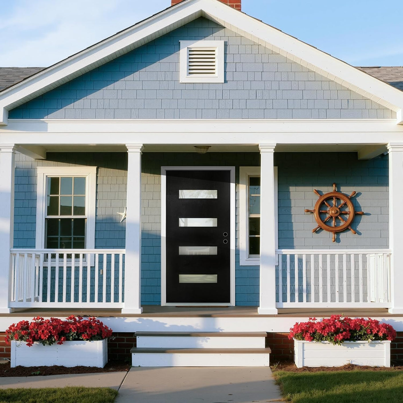 YECHEN 36" x 80" Fiberglass Pre-Hung Front Door, Contemporary Black Entry Door with Frosted Privacy Glass (Left/Right Hand Inswing)