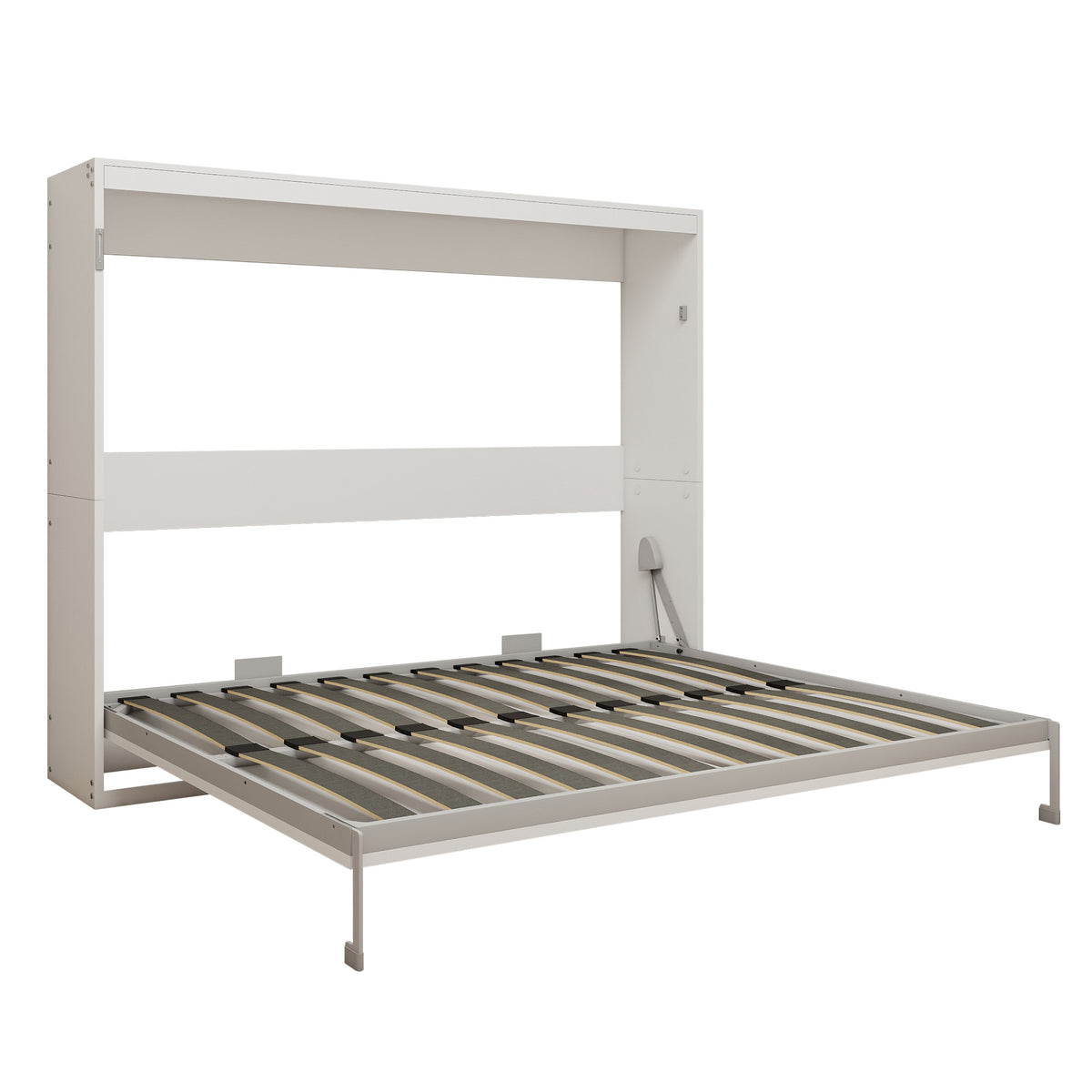 Queen Horizontal Murphy Bed with Folding Cabinet – White