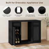 Rattan Coffee Bar Cabinet with Mini Fridge Space - Boho Sideboard with Wine Storage