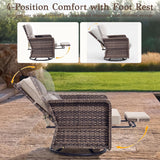 Outdoor Swivel Chair Set | PE Wicker Patio Conversation Set with Cushions | Beige