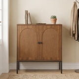 Fluted Sideboard Cabinet with Storage – 2-Door Arched Buffet Credenza | Mid-Century Modern | Walnut & Black