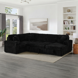 122'' U-Shaped Corduroy Sectional Sofa with Sleeper Bed & Storage Chaise