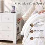 Yechen 3-Drawer Nightstand with USB-C & AC Outlets | Crystal Handles | White & Black