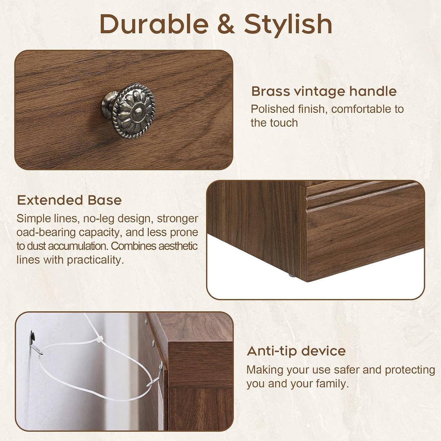31.5" Oversized Nightstand with 3 Drawers | Light Oak, Ivory White & Walnut
