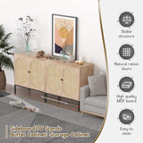 Natural Rattan Oval Sideboard Cabinet | Boho Buffet with Handwoven Doors & Adjustable Shelves