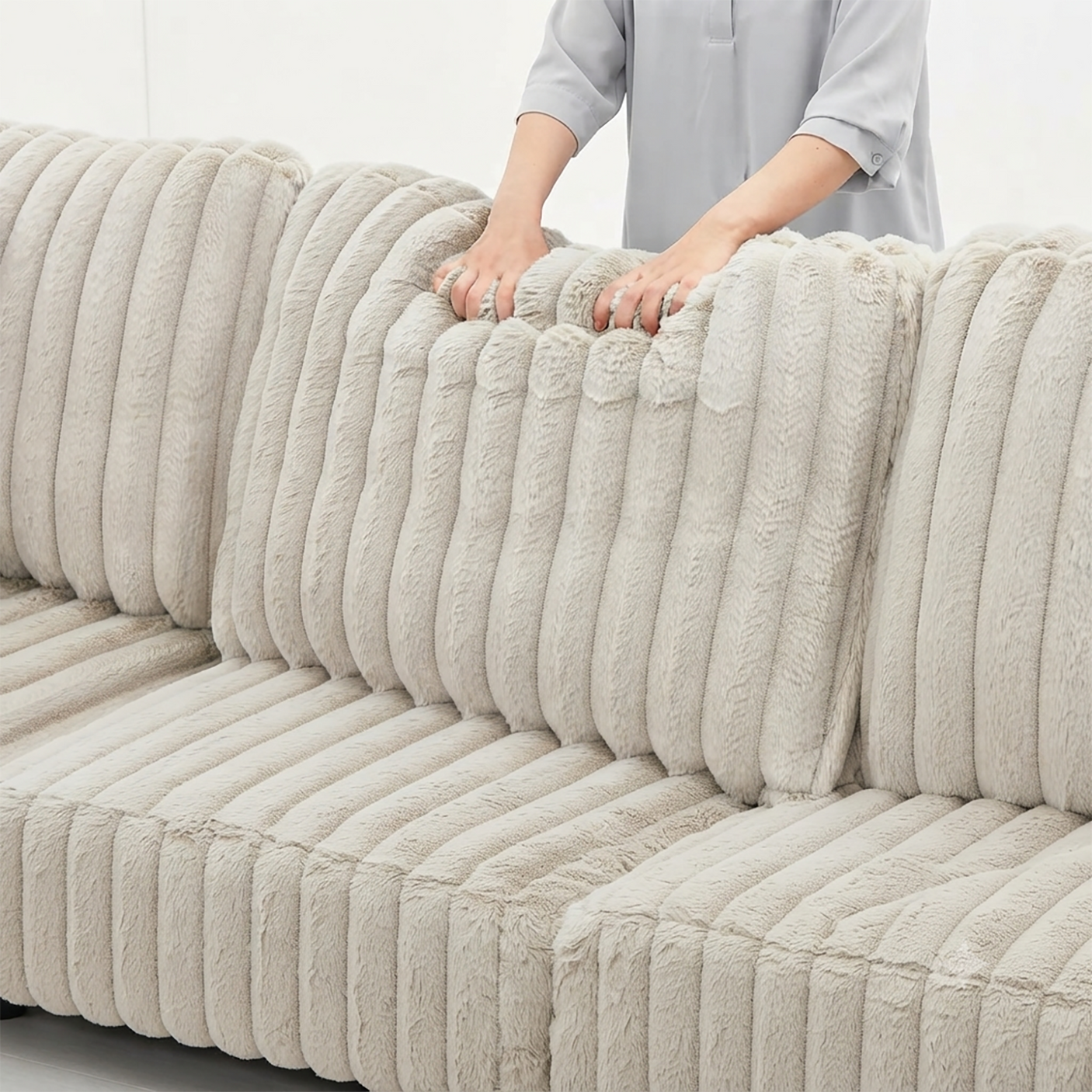 122'' U-Shaped Corduroy Sectional Sofa with Sleeper Bed & Storage Chaise