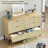 Modern 6 Drawer Dresser with Rattan Drawers