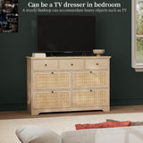 Yechen 47.2'' Wide Rattan Dresser - 7 Drawer Mid-Century Natural Wood Storage Cabinet