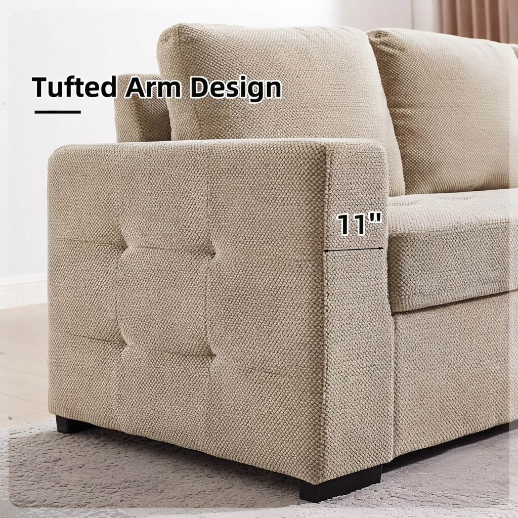 Yechen 123" U-Shaped Sectional Sleeper Sofa with Pull-Out Bed & Storage Chaise, 6-Seater