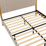 Yechen Queen Bed Frame with Linen Headboard | Platform Bed, Noise-Free Slats, Beige
