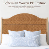 Yechen Rattan Bed Frame | Boho Tall Headboard with Solid Wood Legs