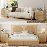 Yechen Modern Arched Reeded Wood Bed | 2 Storage Drawers | Natural Oak